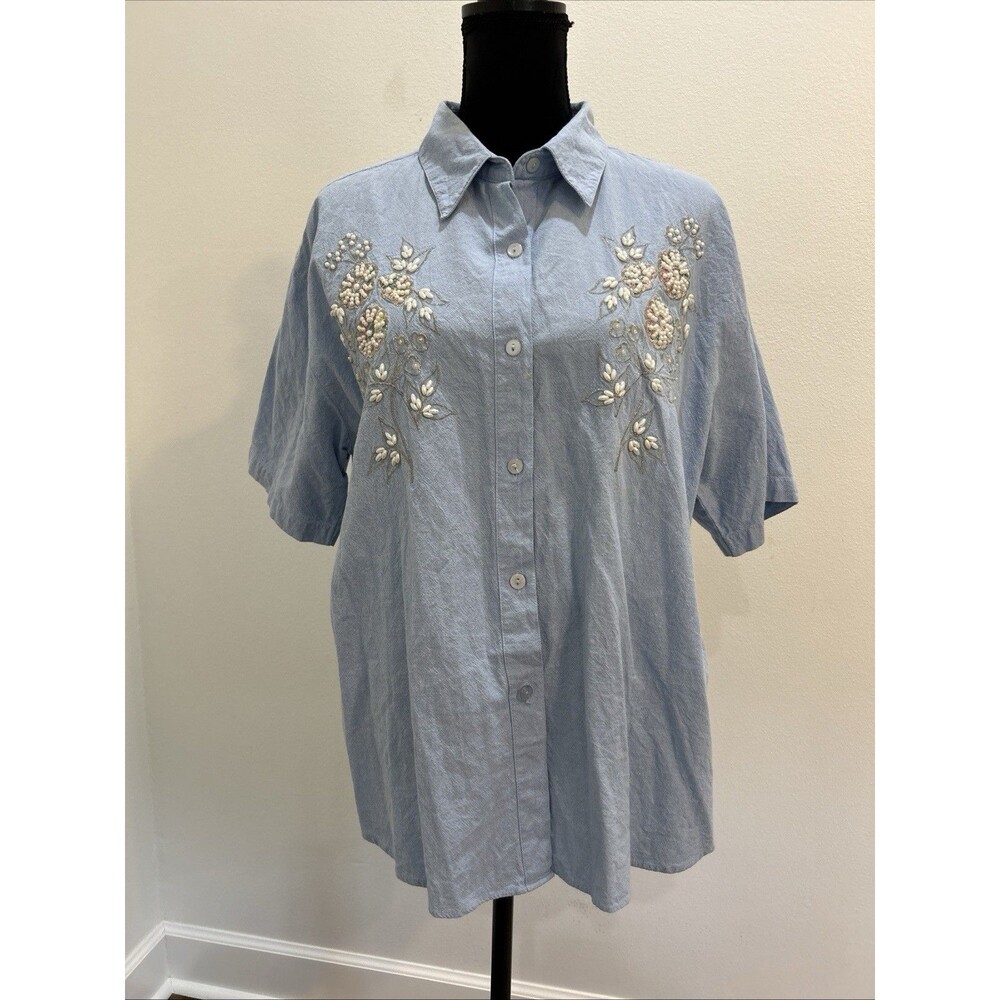 Premier International for Ladies Plus Sz 1 X  Shirt 100% Cotton Button Up VTG